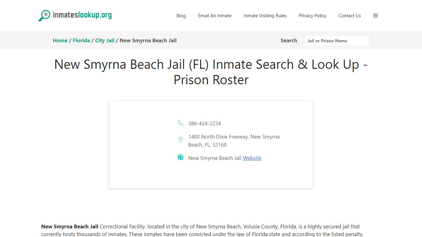 New Smyrna Beach Jail (FL) Inmate Search & Look Up - Prison Roster