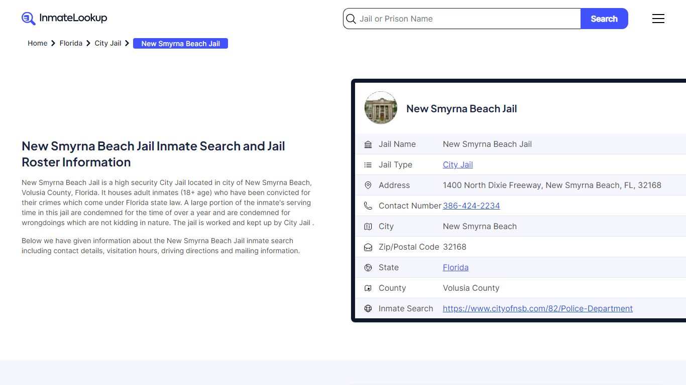 New Smyrna Beach Jail Inmate Search and Jail Roster Information